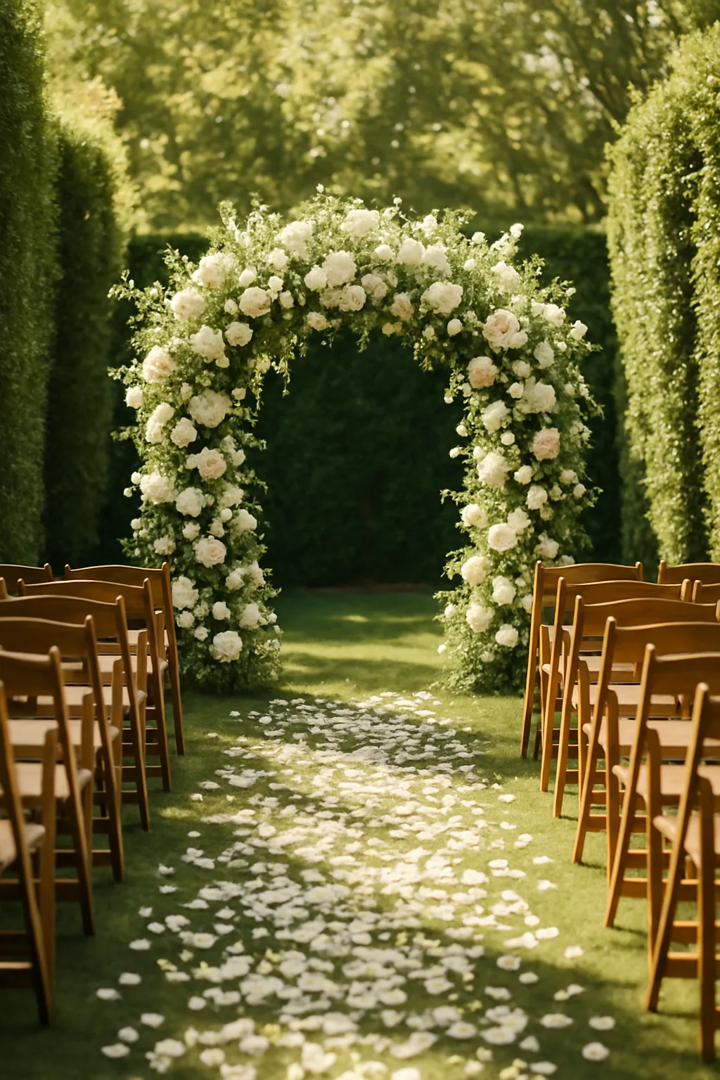 Garden ceremony arch of white and blush florals